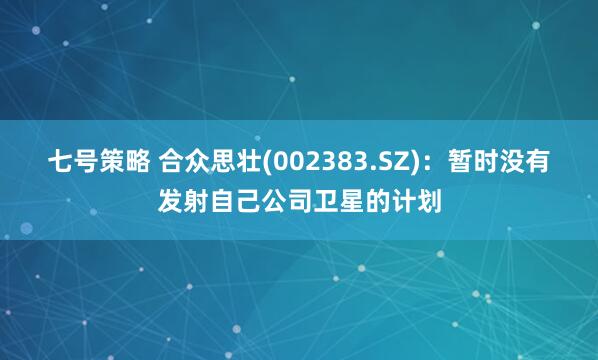 七号策略 合众思壮(002383.SZ)：暂时没有发射自己公司卫星的计划
